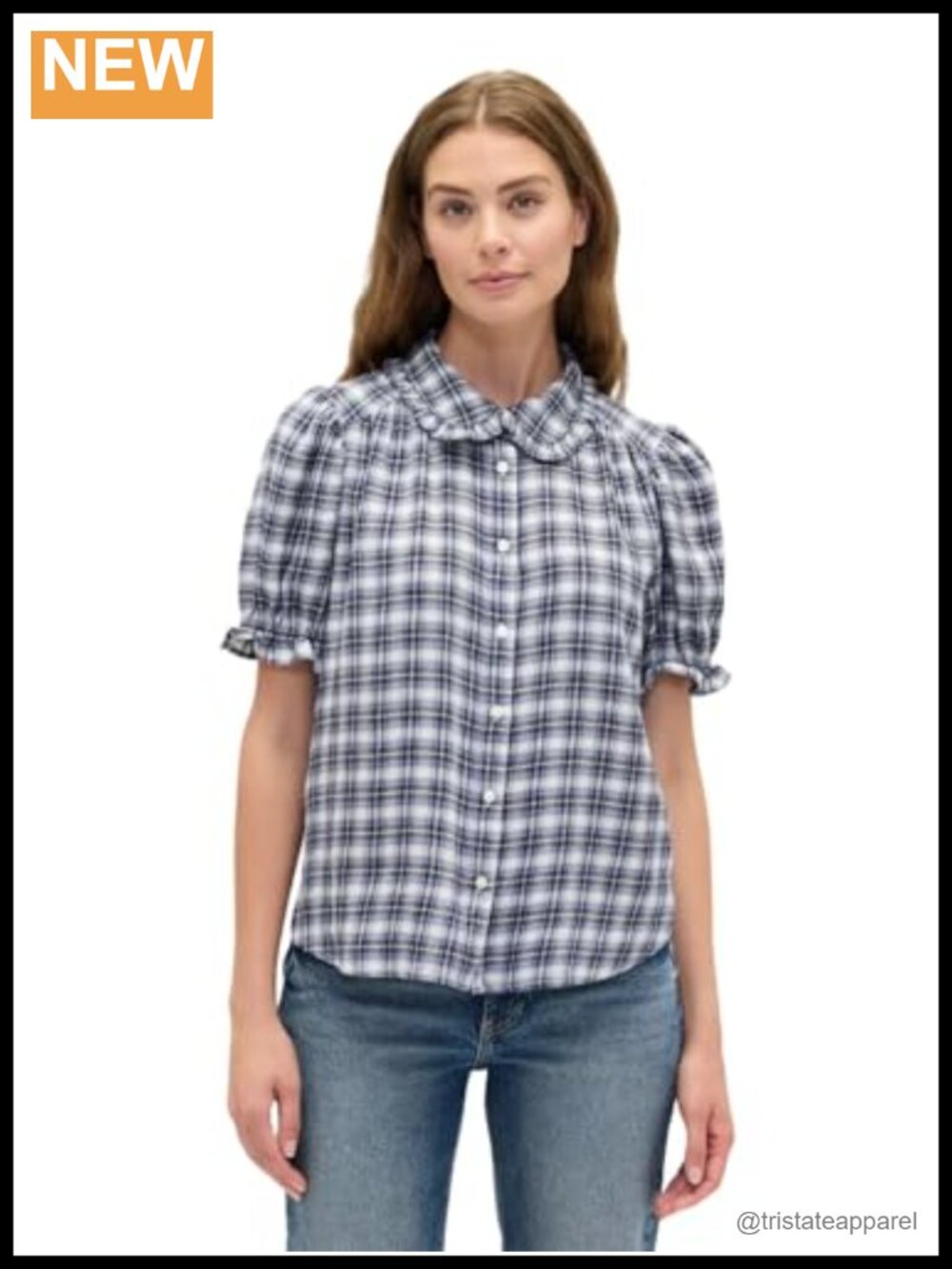 Gap Women's Puff Sleeve Woven Top Long Sleeve Cotton Blend Button Down Blouse